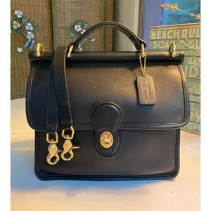 Coach Black Leather Top-Handle Crossbody Bag with Gold Hardware